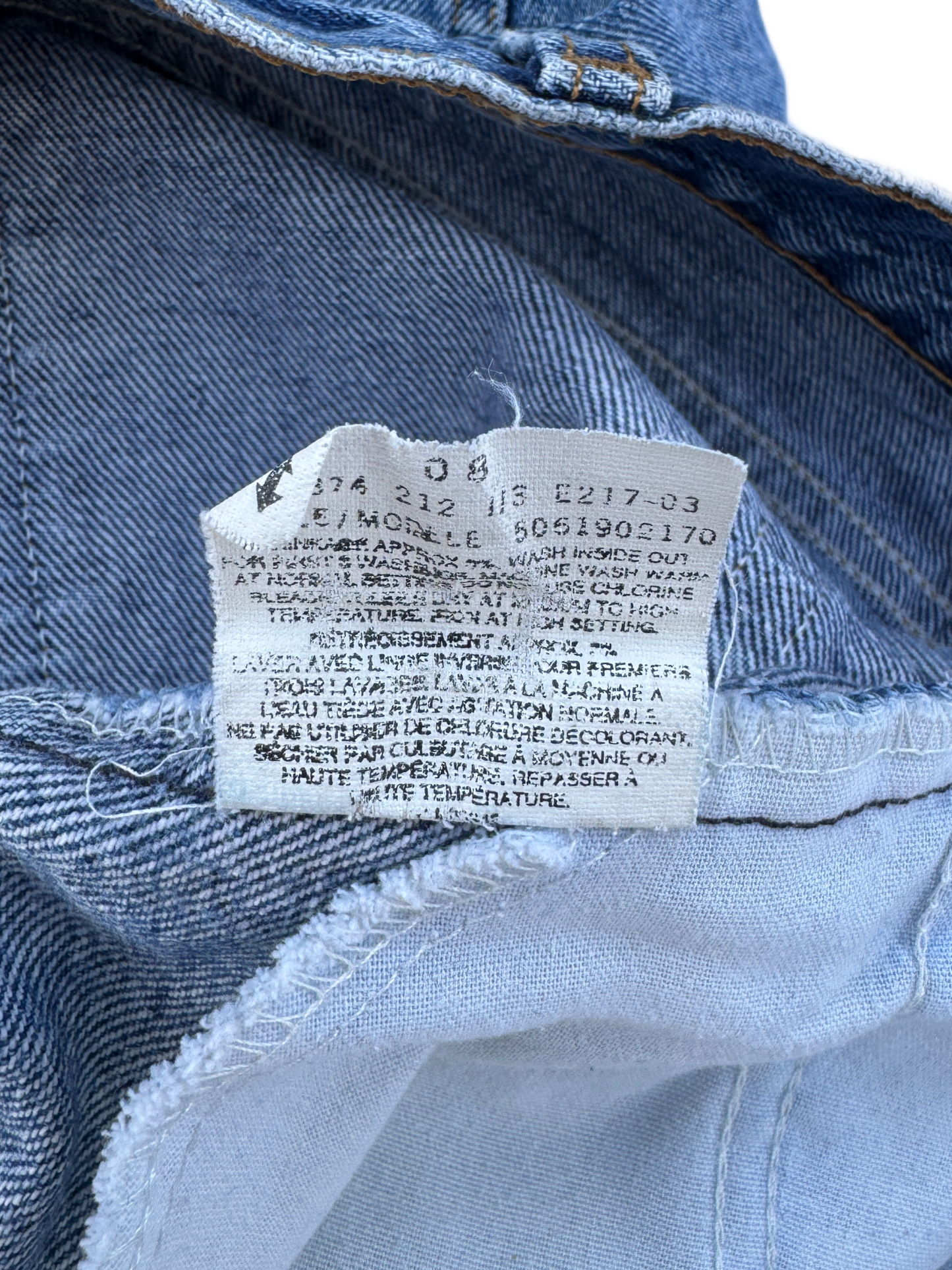 Pantalon Levi's canadien 2001 avec étiquette orange vierge et étiquette sans jacron